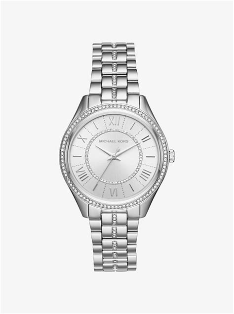 michael kors lauryn pavé silver tone watch|Michael Kors leather watch.